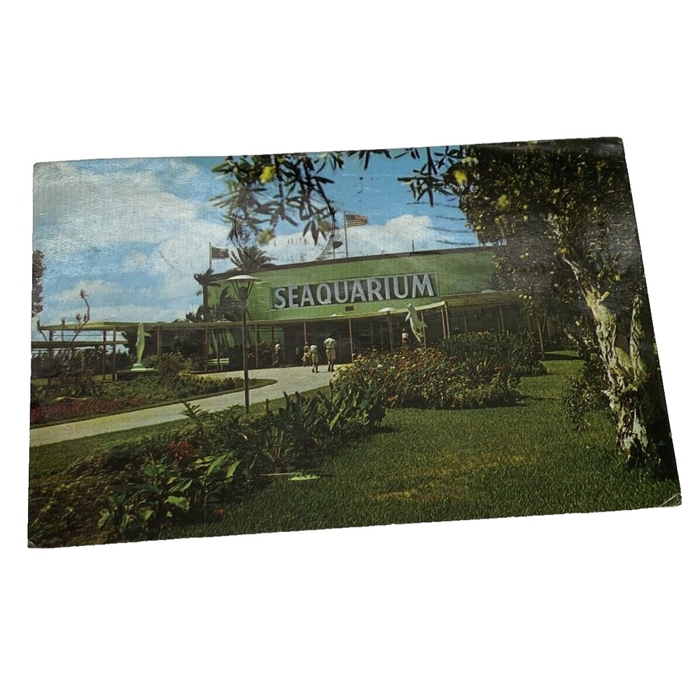 Vtg Miami FL Postcard Seaquarium Main Entrance Posted 1967 Tourist Attraction